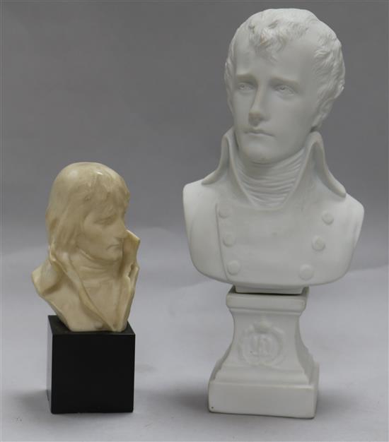 A biscuit porcelain bust of Napoleon and an alabaster bust of Napoleon